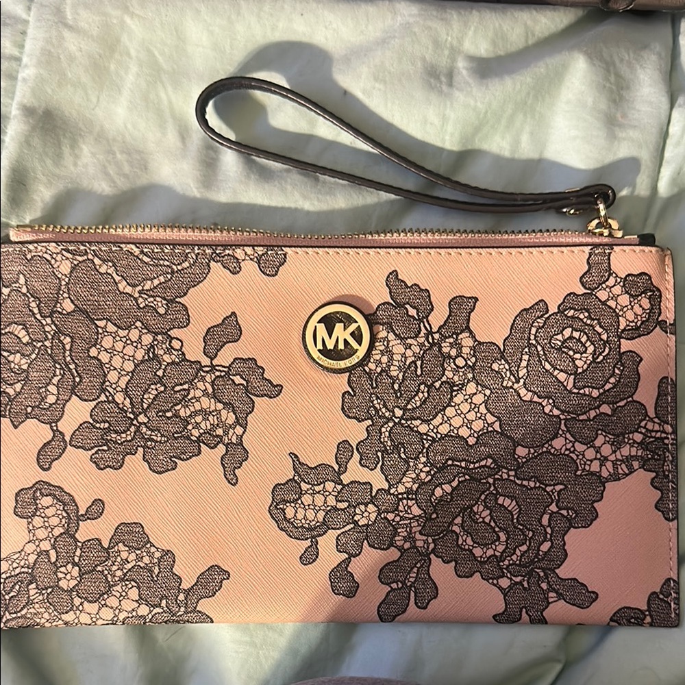 Michael Kors Pink and Black Lace Clutch